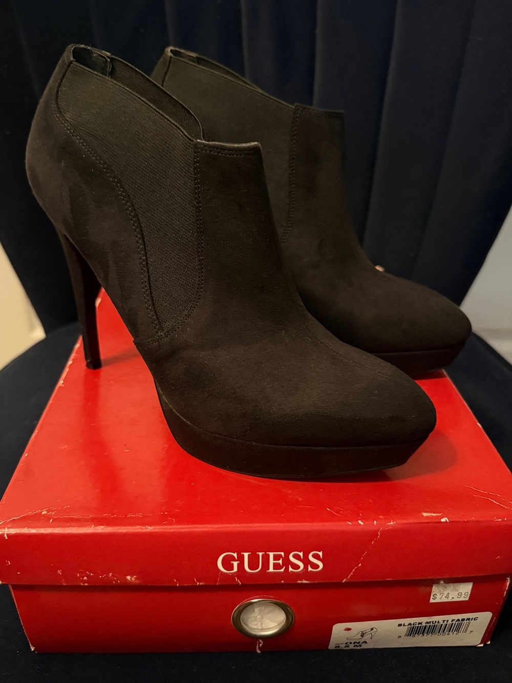 GUESS Black Suede Platform Chelsea Ankle Booties